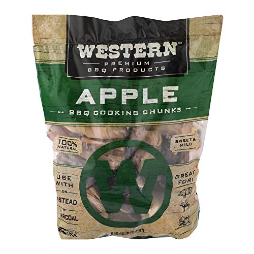 Western BBQ 28084 549 cu in. Premium Apple Wood BBQ Charcoal Propane Pellet Grill/Smoker Cooking Chunks Chips (2 Pack)