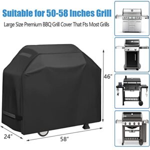 Grill Cover, Waterproof BBQ Grill Cover, 58 inch Rip-Proof and Anti-UV Barbecue Gas Grill Cover Compatible for Weber Char-Broil Nexgrill Grills and More