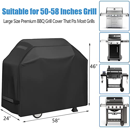 Grill Cover, Waterproof BBQ Grill Cover, 58 inch Rip-Proof and Anti-UV Barbecue Gas Grill Cover Compatible for Weber Char-Broil Nexgrill Grills and More