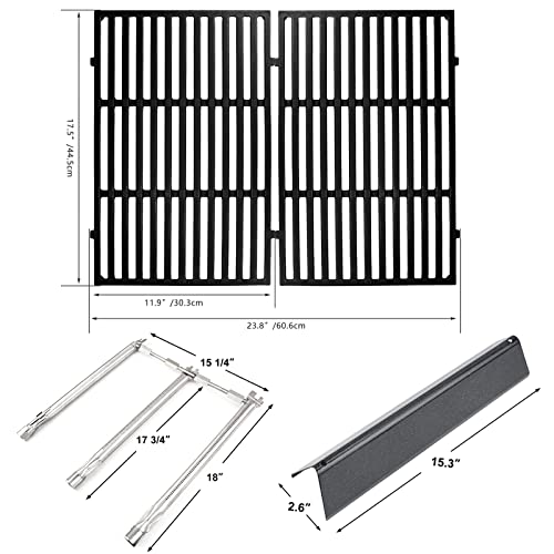 Hisencn 7636 Flavorizer Bars, 69787 Burner Tube Set, 7638 Cooking Grates for Weber Spirit I & II 300 Series, Spirit E310 S310 E320 S320 E330 S330, 15.3" Flavorizer Bars 18" Burner 17.5" Grates