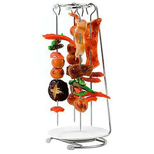 Homeriy Stainless Steel BBQ Kabob Sticks Stand Hanging Vertical Skewer Holder Set with Plate 4 Grilling Skewers Barbecue Tableware Silver 2183259/120929AM78UK8DK