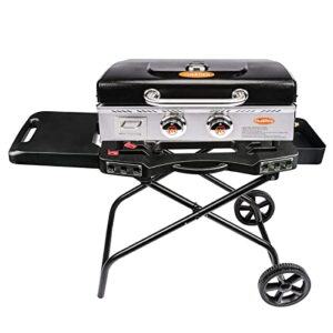 hisencn portable flat top grill propane gas grill, portable folding grill cart outdoor griddle stand shelf, rv – 348 sq. in. heavy duty & 24000 btus griddle for tabletop bbq grill, 22 inch with hood