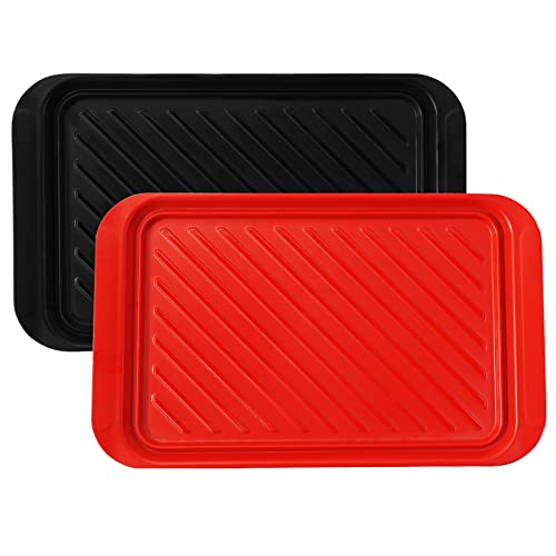 TP Serving Trays with Handles, Melamine Grill Prep and Serving Platters for Outdoor, Parties and BBQ, Set of 2, Black and Red