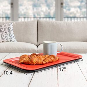 TP Serving Trays with Handles, Melamine Grill Prep and Serving Platters for Outdoor, Parties and BBQ, Set of 2, Black and Red