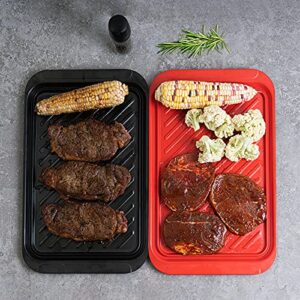 TP Serving Trays with Handles, Melamine Grill Prep and Serving Platters for Outdoor, Parties and BBQ, Set of 2, Black and Red