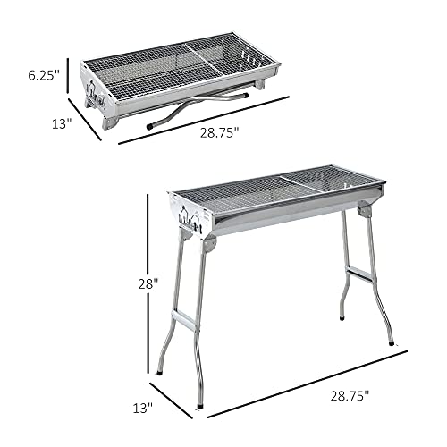 Outsunny 28" Stainless Steel Small Portable Folding Charcoal BBQ Grill Set