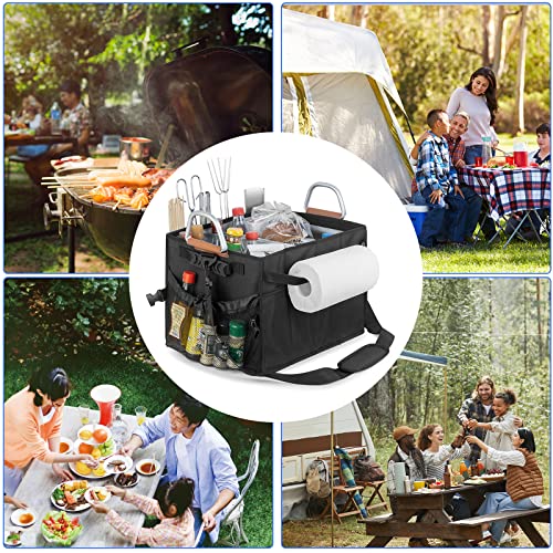 Ocooca Large Grill Caddy with Paper Towel Holder,Foldable Barbecue Picnic Caddy, Camping Set for Camping, Barbecue, Outdoor Parties, RV