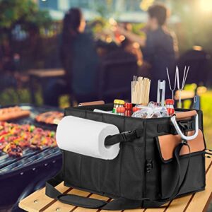 Ocooca Large Grill Caddy with Paper Towel Holder,Foldable Barbecue Picnic Caddy, Camping Set for Camping, Barbecue, Outdoor Parties, RV