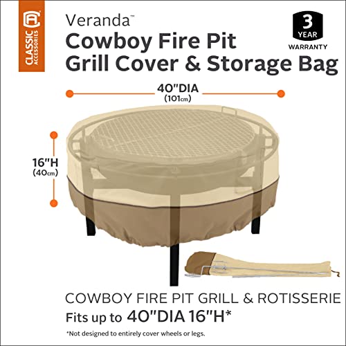 Classic Accessories Veranda Water-Resistant 40 Inch Cowboy Fire Pit Grill Cover and Storage Bag