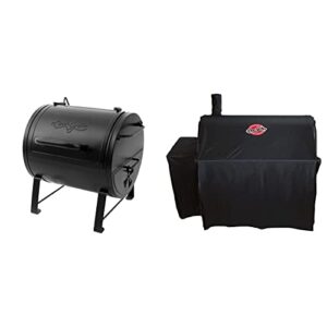 char-griller e82424 smoker side fire box portable charcoal grill, black & 3737 outlaw expandable grill cover, black