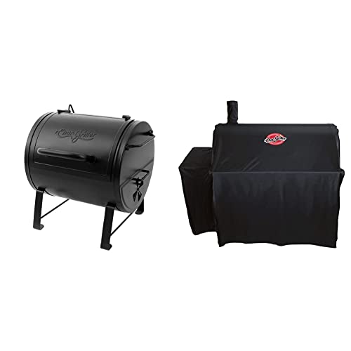 Char-Griller E82424 Smoker Side Fire Box Portable Charcoal Grill, Black & 3737 Outlaw Expandable Grill Cover, Black