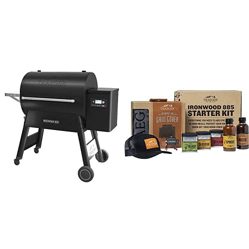 Traeger Grills Ironwood 885 Wood Pellet Grill and Smoker with Alexa and WiFIRE Smart Home Technology, Black with Traeger Pellet Grills BAC661 Ironwood 885 Holiday Bundle, Multicolor