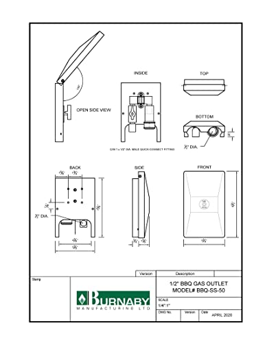 Burnaby Manufacturing Ltd BBQ-SS-50 BBQ Gas Outlet, 1/2-Inch, Stainless Steel