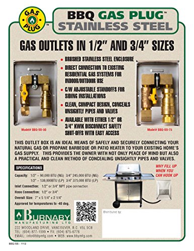 Burnaby Manufacturing Ltd BBQ-SS-50 BBQ Gas Outlet, 1/2-Inch, Stainless Steel