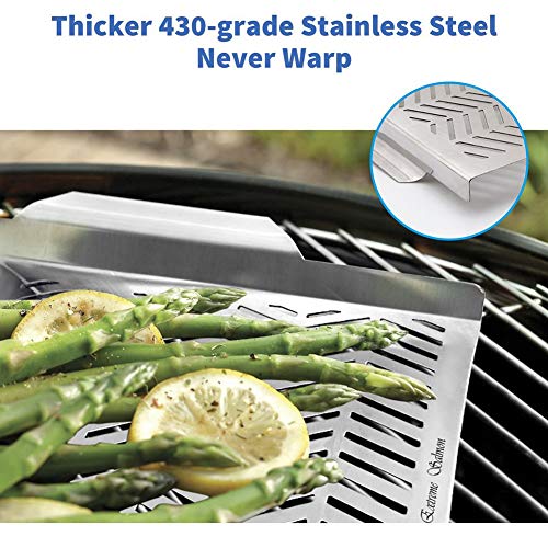 Extreme Salmon BBQ Grill Pan for Vegetables, Grill Topper Stainless Steel BBQ Grill Wok with Handles Professional Grill Cookware Grill Accessories for Barbecue Grills Outdoor Cooking