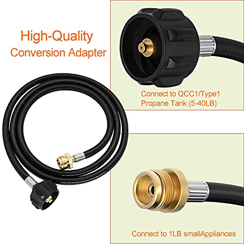 KAKO 6 Feet Propane Tank Converter Adapter Hose Assembly 1lb to 20lb Converter for QCC1 / Type1 LP Gas Tank with Safety Certified Connects Bulk Propane Appliances to 20 LB Propane Cylinder Tank