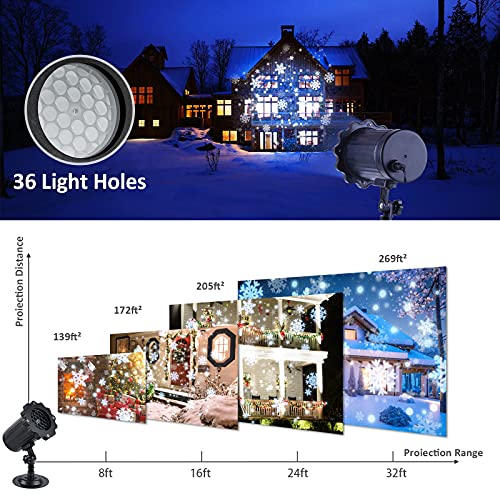 Christmas Snowflake Projector Lights with Remote Super Wide Area Christmas Projector Lights Outdoor Waterproof Adjustable Decorative Lighting for Halloween Holiday Birthday Wedding Party