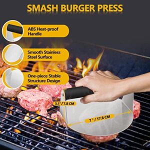 Leonyo 5 Pack Burger Smasher Tool, Griddle Accessories with 12" Basting Cover, Stainless Steel Smash Grill Press Metal Burger Spatula, Hamburger Patty Maker with 90 Wax Papers, Flat Top Grill Cooking