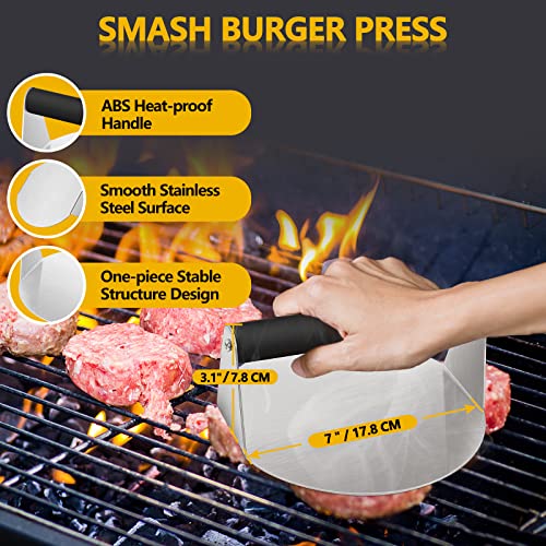 Leonyo 5 Pack Burger Smasher Tool, Griddle Accessories with 12" Basting Cover, Stainless Steel Smash Grill Press Metal Burger Spatula, Hamburger Patty Maker with 90 Wax Papers, Flat Top Grill Cooking