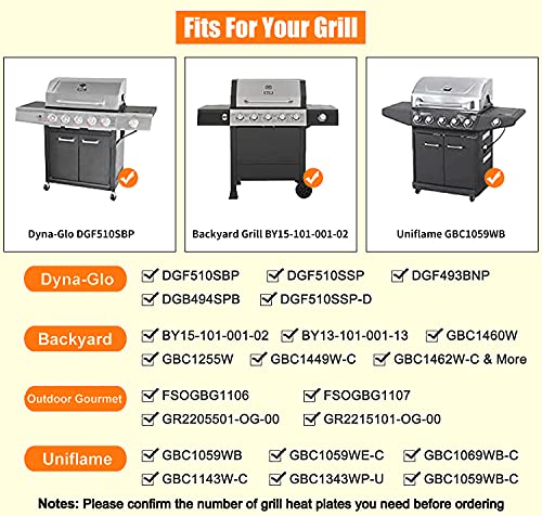 Uniflasy Porcelain Steel Grill Heat Plate Shield Burner Cover for Dyna-Glo DGF493BNP DGF510SBP DGF510SSP, Backyard BY13-101-001-13, BY14-101-001-02, BY15-101-001-02 Uniflame GBC1059WB 15 Inch (5 Pack)