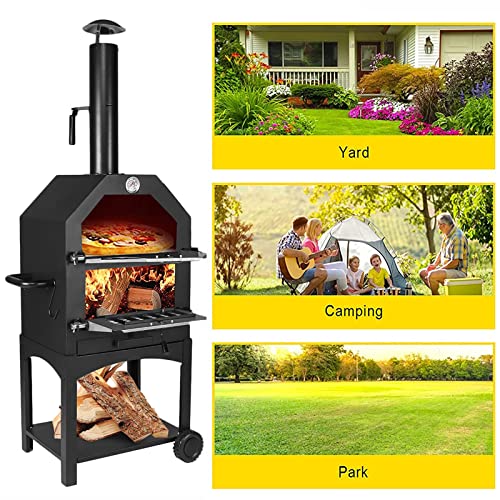 6 Pcs/set 2-Layer Wood Fired Oven for Outside with Grill,Outdoor Pizza Oven,Pizza Maker Camping Cooker,Portable BBQ Cooking Grill (2-Layer Wood Fired Oven)