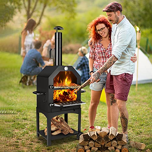 6 Pcs/set 2-Layer Wood Fired Oven for Outside with Grill,Outdoor Pizza Oven,Pizza Maker Camping Cooker,Portable BBQ Cooking Grill (2-Layer Wood Fired Oven)