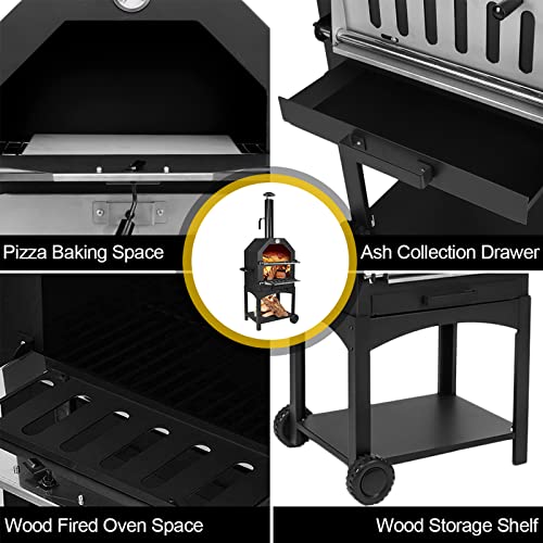 6 Pcs/set 2-Layer Wood Fired Oven for Outside with Grill,Outdoor Pizza Oven,Pizza Maker Camping Cooker,Portable BBQ Cooking Grill (2-Layer Wood Fired Oven)