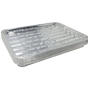 Pack of 15 Disposable Aluminum Broiler Pans – Good for BBQ, Grill Trays – Multi-Pack of Durable Aluminum Sheet Pans – Ribbed Bottom Surface - 13.40" x 9" x 0.85"