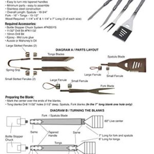 Penn State Industries PKBBQ 3pc Stainless Steel BBQ Grill Utensil Woodturning Project Kit