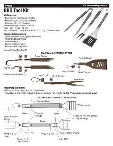 Penn State Industries PKBBQ 3pc Stainless Steel BBQ Grill Utensil Woodturning Project Kit