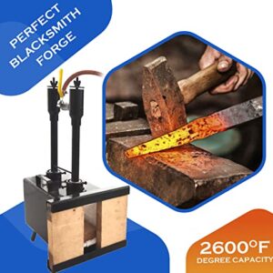 Simond Store Blacksmithing Forge Double Burner with One Side Brick Door, 2600F Rated, Propane Gas Forge for Knife Making Blacksmithing Farrier Tools - Rectangle Shape Steel Forge