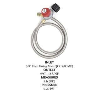 GasOne 2113+50105 4 ft Regulator and Propane Brass Orifice, Steel Braided Hose