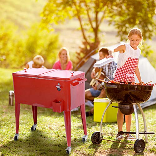 Happygrill Large 80 Quart Cooler Cart, Outdoor Cooling Bin with Wheels, Patio Rolling Ice Chest Cooler for Beer Beverage