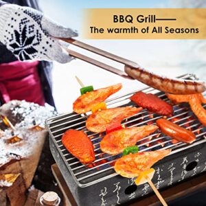Japanese Style Grill Portable Japanese Barbecue Grill Aluminum Alloy Hibachi Grill Charcoal Stove Yakitori Grill Household Indoor Charcoal Grill with Wire Mesh Wooden Base (Rectangular Style)