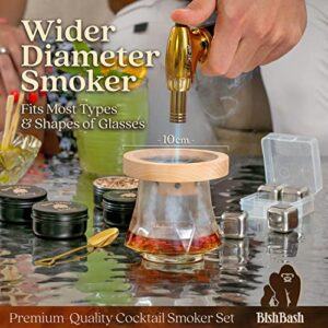 BishBash Cocktail Smoker Kit with Torch - Bourbon Smoker Kit with 4 Flavored Cocktail Smoker Wood Chips - Birthday Gift Old Fashioned Cocktail Kit, Cocktail Smokers Drink Kit for Men, Dad. No Butane.
