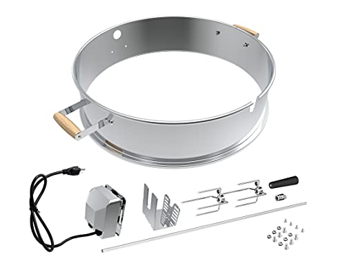 BBQSTAR Universal Stainless Steel 22.5-in Kettle Grill Rotisserie Kit-Rotisserie Ring/Spit Motor Driver/4-Prong Meat Forks/Wooden Handles-for Weber/Napoleon/Kingsford 22-in Kettle Charcoal Grills