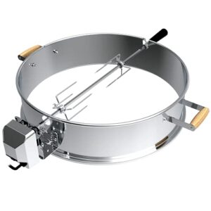bbqstar universal stainless steel 22.5-in kettle grill rotisserie kit-rotisserie ring/spit motor driver/4-prong meat forks/wooden handles-for weber/napoleon/kingsford 22-in kettle charcoal grills