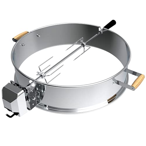 BBQSTAR Universal Stainless Steel 22.5-in Kettle Grill Rotisserie Kit-Rotisserie Ring/Spit Motor Driver/4-Prong Meat Forks/Wooden Handles-for Weber/Napoleon/Kingsford 22-in Kettle Charcoal Grills