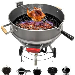 BBQSTAR Universal Stainless Steel 22.5-in Kettle Grill Rotisserie Kit-Rotisserie Ring/Spit Motor Driver/4-Prong Meat Forks/Wooden Handles-for Weber/Napoleon/Kingsford 22-in Kettle Charcoal Grills