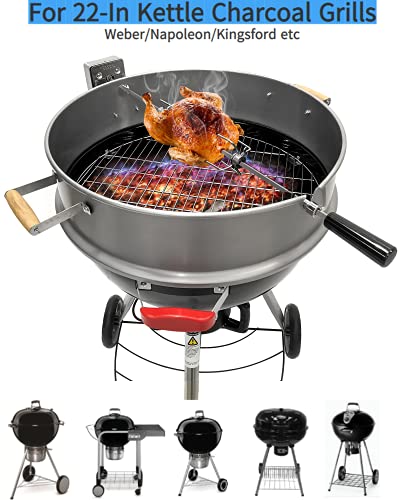 BBQSTAR Universal Stainless Steel 22.5-in Kettle Grill Rotisserie Kit-Rotisserie Ring/Spit Motor Driver/4-Prong Meat Forks/Wooden Handles-for Weber/Napoleon/Kingsford 22-in Kettle Charcoal Grills