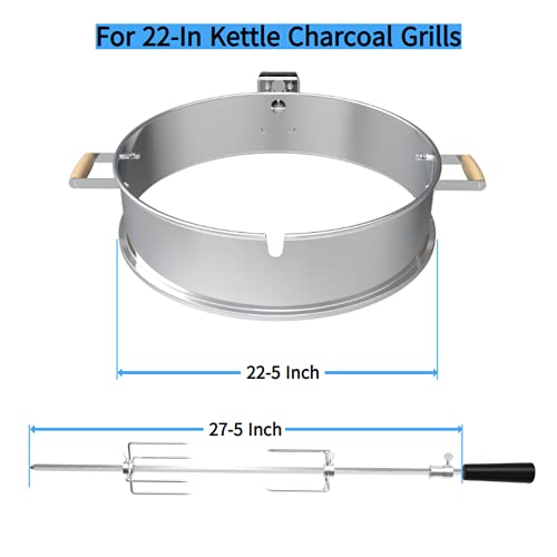 BBQSTAR Universal Stainless Steel 22.5-in Kettle Grill Rotisserie Kit-Rotisserie Ring/Spit Motor Driver/4-Prong Meat Forks/Wooden Handles-for Weber/Napoleon/Kingsford 22-in Kettle Charcoal Grills