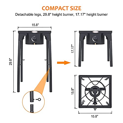 Camplux Propane Burner 130,000 BTU, Single Gas Burners, Outdoor Stove for Home Brewing, Turkey Fry, Maple Syrup Prep