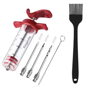 turkey injector -3 needles porous meat injector with 1 oz large capacity, injector marinades for meats with cleaning brush, marinade injector for bbq grill with black oil brush easy to use and clean