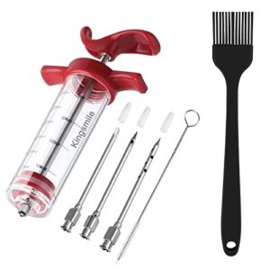 Turkey Injector -3 Needles Porous Meat Injector With 1 oz Large Capacity, Injector Marinades for Meats with Cleaning Brush, Marinade Injector for BBQ Grill with Black Oil Brush Easy to Use and Clean