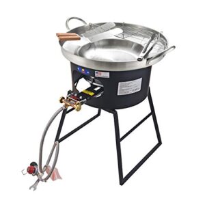 arc, 23″ heavy duty stainless steel concave comal set with 80,000btu propane burner stove and burner stand, discada disc cooker, great for backyard and outdoor cooking