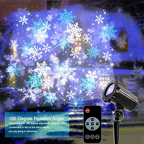 Outdoor Projector Lights White&Blue Snowflake with Remote Control Holiday Landscape Projection Light for House/Patio/Garden/New Year Decorations Gift