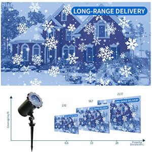 Outdoor Projector Lights White&Blue Snowflake with Remote Control Holiday Landscape Projection Light for House/Patio/Garden/New Year Decorations Gift