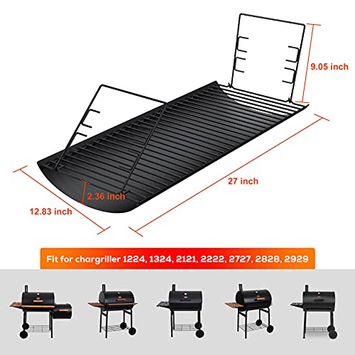 Coisien 27 inch Grill Ash Pan/Drip Pan for Chargriller 1224, 1324, 2121, 2222, 2727, 2828, 2929 Charcoal Grills, Grill Grates Replacement Part with 2pcs Fire Grate Hanger, Charbroil 17302056, APC508