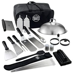 grillers choice 32 piece griddle accessories set metal spatulas – commercial heavy duty stainless steel,flat top,grill,indoor-outdoor,hibachi,bbq grilling utensils- designed by chef and bbq judge