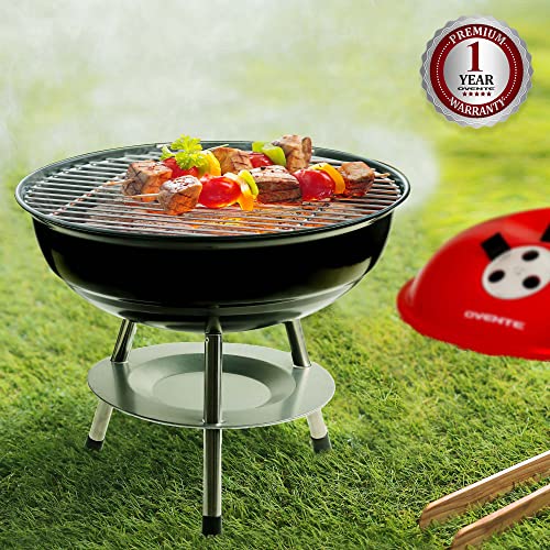 Ovente 14-Inch Portable BBQ Charcoal Grill for Outdoor Cooking and Camping, Stainless Steel Body for Heavy Duty with Dual Vent System, Perfect for Patio or Backyard Barbecue Party, Red GQR0400BR